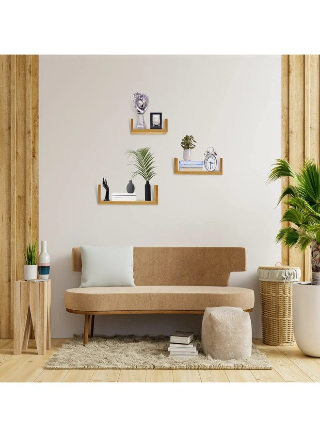 ILOT 100% Solid Wood Floating Shelves Perfect for Bathroom Décor Set of 3 Wooden Wall Shelves for Bedroom Living Room Kitchen Simple Minimalist Home Décor - Image 3